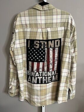 Upcycled “I Stand For Our National Anthem” Club Room Flannel Men’s XL